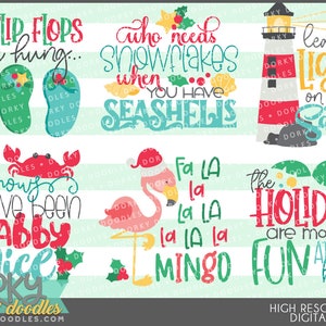 Beach Christmas Clipart -Personal and Limited Commercial Use- Holiday Art for Sublimation, Cookies, and Stickers