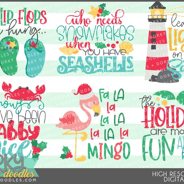 Beach Christmas Clipart -Personal and Limited Commercial Use- Holiday Art for Sublimation, Cookies, and Stickers