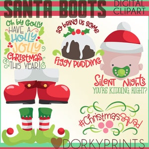 Christmas PNG Clipart with Santa&#39;s Boots -Personal and Limited Commercial Use- Cute Santa and Elf for Printing and Other Crafts