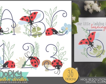 Ladybug Alphabet Clipart - Ladybugs and Flowers Letter Designs for Sublimation, Cookies, and Stickers