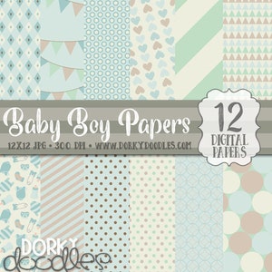 Baby Boy Digital Paper Pack, Blue Paper Backgrounds