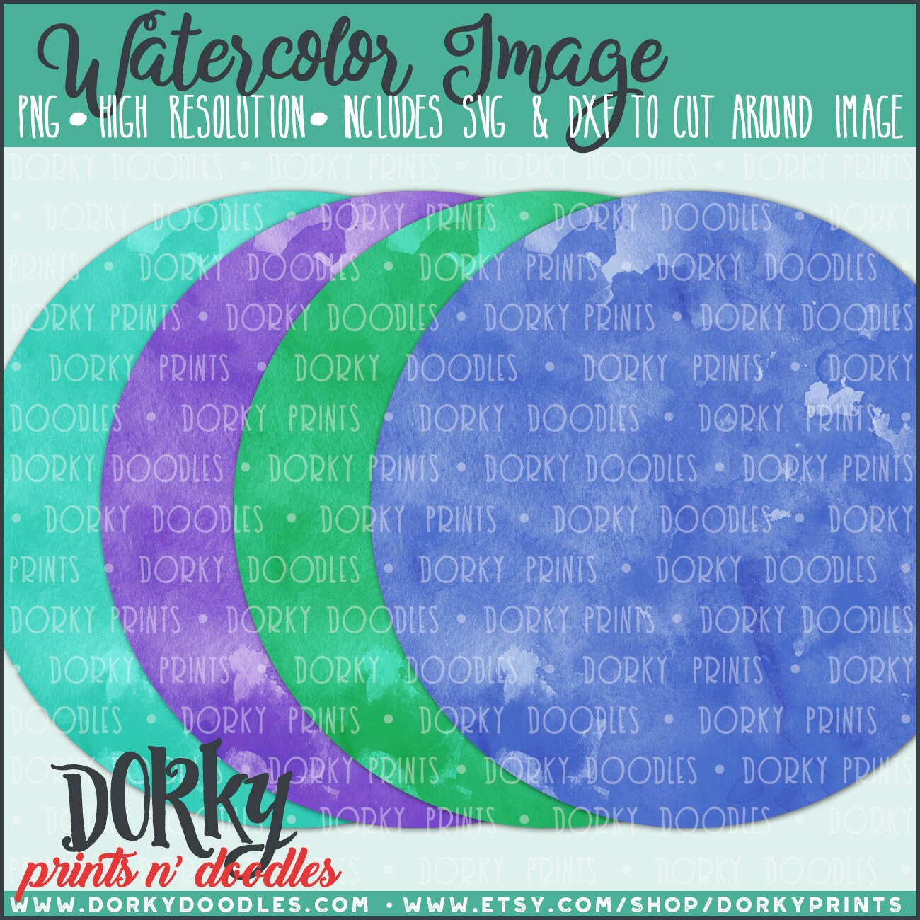 Download Watercolor Background Circles In Blue Png Artwork Digital Etsy