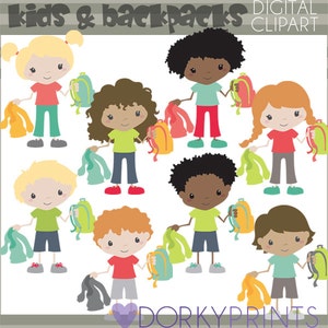 Kinder mit Rucksäcken Clipart -persönliche und begrenzte kommerzielle Nutzung-zurück zur Schule ClipArt, Klassenzimmer Clipart