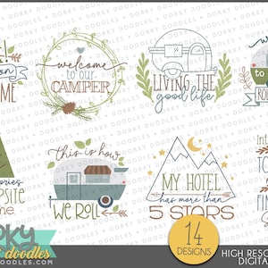 Dictons de camping Clipart -Usage personnel et commercial limité- Art amusant de campeur et de feu de camp