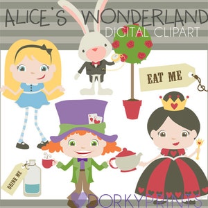 Alice in Wonderland Clip Art -Personal and Limited Commercial- Alice, Queen of Hearts, White Rabbit, Mad Hatter