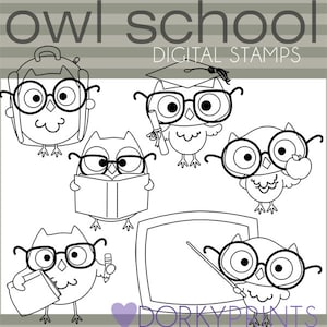 School Clipart School Owls -Personal and Limited Commercial- Owls School Clip Art, owl in glasses, graduation owl Black Line Art