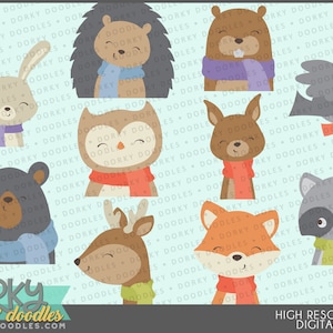 Schattig bosdier gezichten Clipart -Persoonlijk en beperkt commercieel gebruik- Dieren in sjaals Sublimatie Ontwerpen