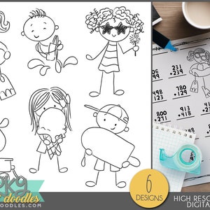 Leuke zomer kinderen zwart-wit lijn clipart-klas, leraar, school ontwerpen
