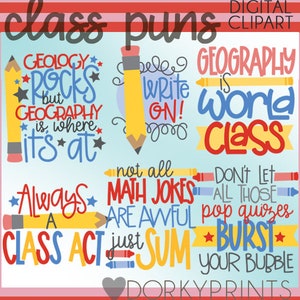 Classroom Puns Clipart -Persoonlijk en beperkt commercieel gebruik- Wiskunde, Aardrijkskunde, school woordspeling wordart en Clip Art