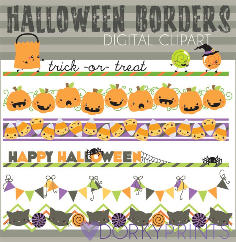 Halloween Borders Clipart Set for Sublimation, Sticker Design, Sugar Cookies, Classroom Projects, Craft, Party Decor, Digital Download image 1