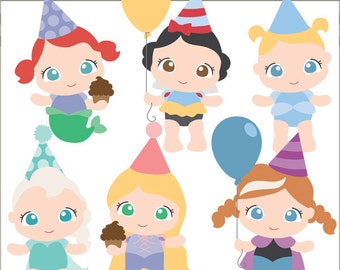 Baby Princess Birthday Clipart -Personal and Limited Commercial- Cinderella, Ariel, Rapunzel, Snow White Babies Clip art