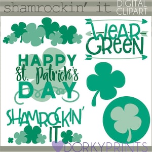 St Patrick's Day Clipart Set -Personal and Commercial Use- Shamrocks and Titles Clip Art