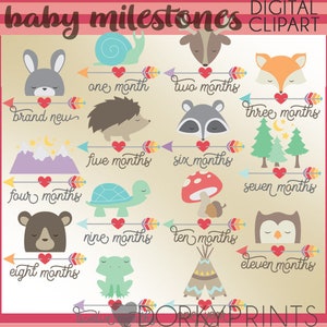 Baby Age Milestones Clipart -Personal and Limited Commercial Use- Animal Milestones for First Year Clip Art