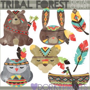 Tribal Animals Clipart -Personal and Limited Commercial Use- Watercolor Tribal Pattern Print and Cut Forest Animal Clip Art