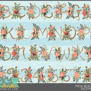 Bonito clipart de alfabeto floral -uso comercial personal y limitado- Diseños de alfabetos y números para sublimación, cookies y pegatinas
