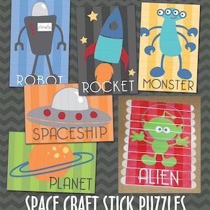 Outer Space Craft Stick Puzzles PDF - preschool printable - kindergarten printable - Early Learning File