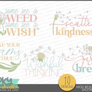 Paardebloem en wensen Spreuken Clipart -Persoonlijk en beperkt commercieel gebruik- Positieve Vibes Sublimatie Kunst