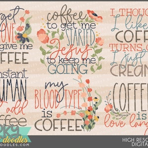Funny Coffee Clipart -Personal and Limited Commercial Use- Cute Coffee Designs for Sublimation, Cookies, and Stickers