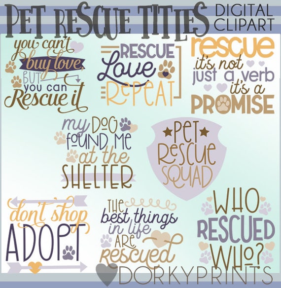 Pet Rescue Titles Clipart -Personal and Limited Commercial Use- Dog Rescue Wordart Clip Art