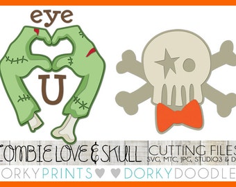 Halloween Cuttable Files -For Use with Cutting Machines - svg, mtc, jpg, studio 3, and dxf files - Zombie and Skull SVG