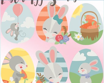 Ostern Ei Szenen Clipart - persönliche und begrenzte kommerzielle Nutzung - Frühling Clipart, Osterhase Clipart