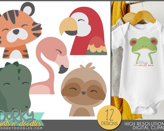 Whimsical Jungle Animal PNG Clipart - Cute Jungle Faces for Sublimation, Stickers, Teachers, and More