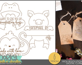 Animal Tags Clipart - Customize with Name - PNG Files for Stickers, Sublimation, Cards, Cookies, Etc.