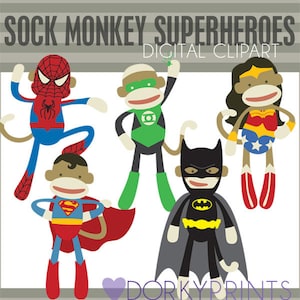 Sock Monkey Superhero Clipart -Personal and Limited Commercial Use- Super Heroes Sock Monkeys Clip art