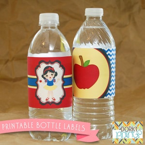 Snow White Birthday Party Printable Bottle Labels PDF - Printable Party Supplies - Princess Party DIY