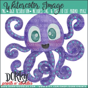Octopus Watercolor PNG Artwork - Digital File - for heat press, planners, cookies, and crafts
