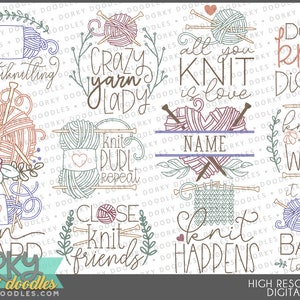 Knitting Sayings Clipart - Cute Knit Craft Wordart PNG Files