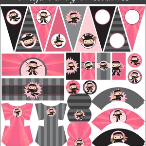 Ninja Birthday Party Printables PDF - Printable Party Supplies - Girl Ninjas Birthday DIY