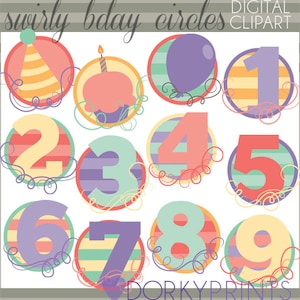 Numbers Clipart Birthday Numbers -Personal and Limited Commercial Use- Swirly Birthday Clipart