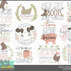 Funny Farm Clipart - Cute Farmhouse Style PNG Files Perfect for Sublimation