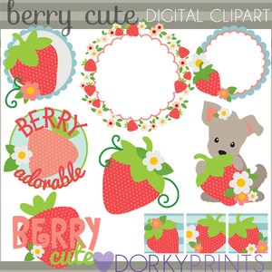 Strawberry Clipart Set  -Personal and Limited Commercial Use- Berry Cute, titles, strawberry frames, clip art