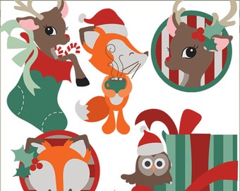Christmas Clipart Deer and Fox -Personal and Limited Commercial Use- Christmas Animals Clipart