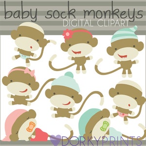 Baby Sock Monkey Clipart -Personal and Limited Commercial Use- sock monkey babies clipart, baby clip art