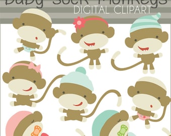 Baby Sock Monkey Clipart -Personal and Limited Commercial Use- sock monkey babies clipart, baby clip art