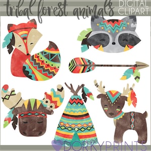 Tribal Animals Watercolor PNG Clipart -Personal and Limited Commercial Use- Tribal Pattern Animals for Printing and Other Crafts