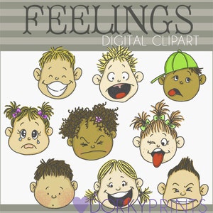 Ensemble de sentiments clipart -Personal and Limited Commercial Use- Emotions clipart, happy kids, sad kids