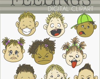 Feelings Clipart Set -Personal and Limited Commercial Use- Emotions clipart, happy kids, sad kids