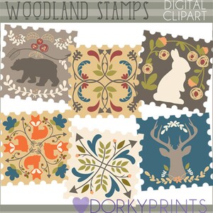 Woodland Animal Stamps Clipart -Personal and Limited Commercial Use- Bear, Fox, Deer Antlers, Rabbit Stamp Clip art