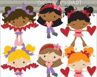 Valentine Clipart Girls with Hearts  -Personal and Limited Commercial Use- Cute Valentine Clip art