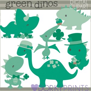 St Patrick's Day Clipart Set -Personal and Commercial Use- Green Dinosaur Shamrock Clip Art
