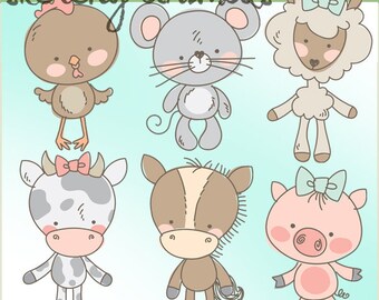 Sketchy Farm Animals Clipart -Personal and Limited Commercial Use- chicken, mouse, sheep, cow, horse, pig