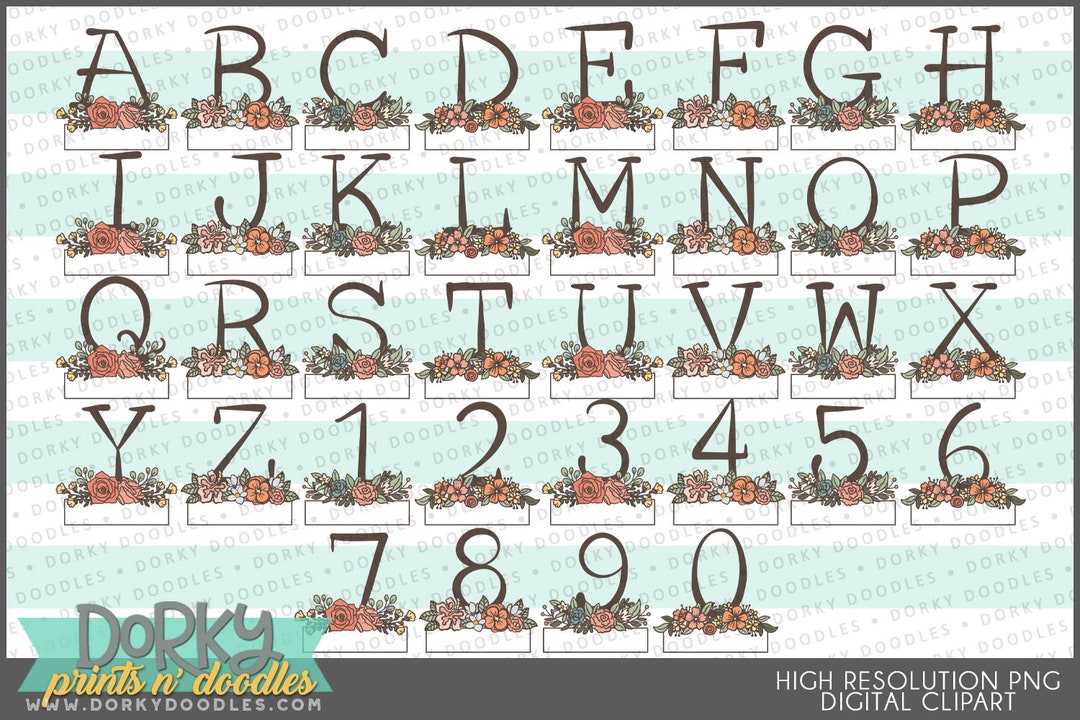 Monogram Alphabet Clipart PNG Art Instant Download Numbers, Letters