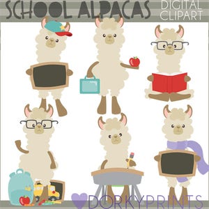 Clipart de alpaca para volta às aulas - Uso comercial pessoal e limitado - Clipart de escola de lhama fofo
