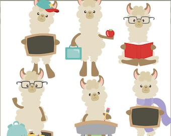 Alpaca Clipart for Back to School -Personal and Limited Commercial Use- Cute Llama School Clip art