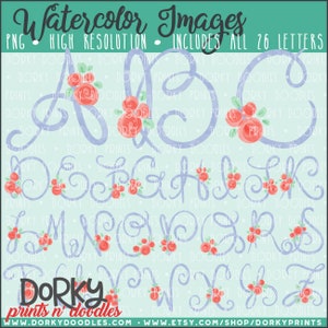 Floral Paulette alfabeto acuarela PNG Artwork - Archivo digital - para prensa de calor, planificadores, galletas y artesanías