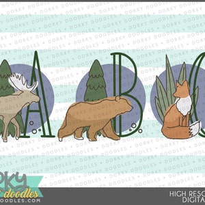 Woodland Alphabet Clipart -PNG Art- Descarga instantánea - Números, letras, fuente